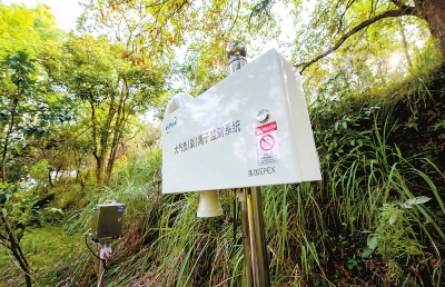 設(shè)立在靈應(yīng)寺景區(qū)內(nèi)的大氣負（氧）離子監(jiān)測設(shè)備。