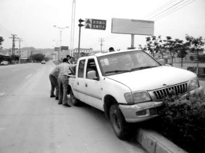 車(chē)沖路中花圃